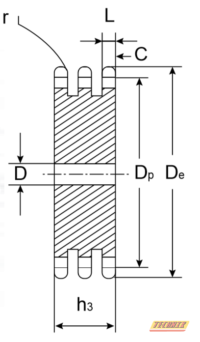 Звездочка без ступицы под расточку для цепи: 32B-3, 2" x 1" 1/4, Z=26 CT16026 TECHNIX