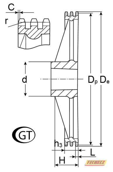 Звездочка со ступицей (чугун) под втулку тапербуш для цепи: 10B-3, Z=57, 5/8" x 3/8" GT10057 TECHNIX