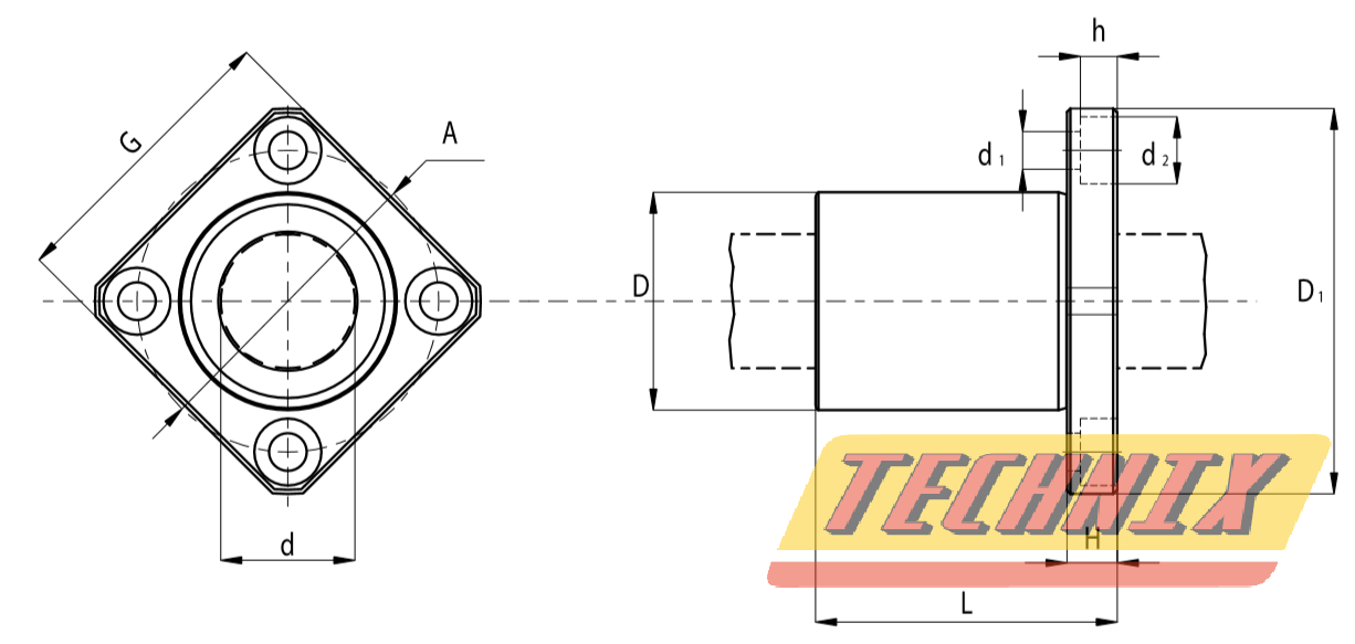 Линейный подшипник LMEK20-UU (KBK20PP) TECHNIX