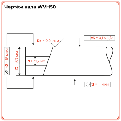 Вал прецизионный полый хромированный WVH50 TECHNIX
