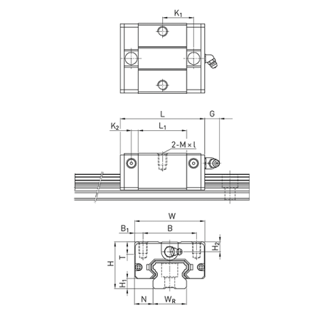 Каретка EGH20SAZAH (низкопрофильная) TECHNIX (чертёж)