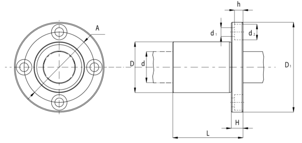 Линейный подшипник LMEF25-UU (KBF25PP) TECHNIX (чертёж)