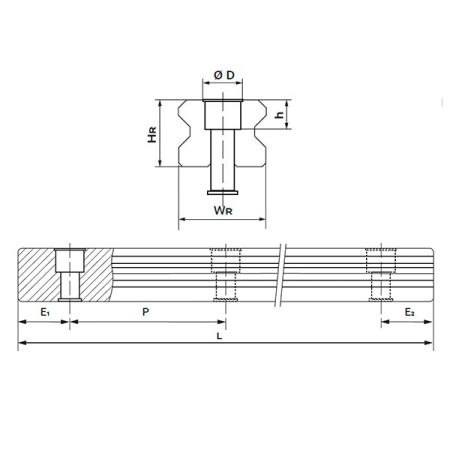 Направляющая RGR25RP L=52 см (роликовая) TECHNIX (чертёж)