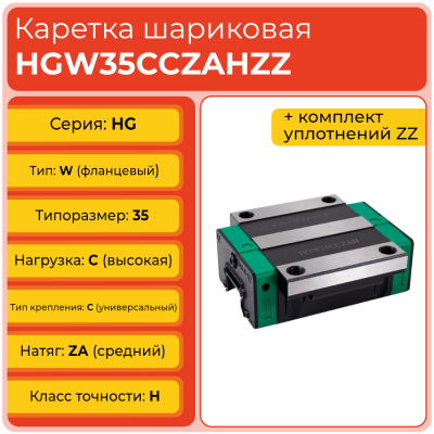 Линейная каретка HGW35CCZAHZZ шариковая высокой нагрузки TECHNIX Линейная каретка HGW35CCZAHZZ шариковая высокой нагрузки TECHNIX