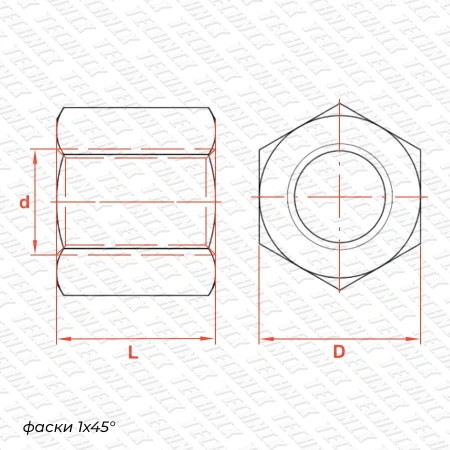 Гайка шестигранная трапецеидальная сталь SKM 32-6-D (диаметр 32 мм, шаг 6 мм) правая резьба TECHNIX PRO