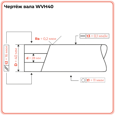 Вал прецизионный полый хромированный WVH40 TECHNIX