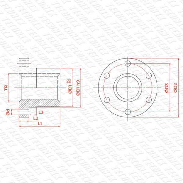 Гайка трапецеидальная с фланцем бронзовая BFM 50-8-D (диаметр 50 мм, шаг 8 мм) правая резьба TECHNIX PRO