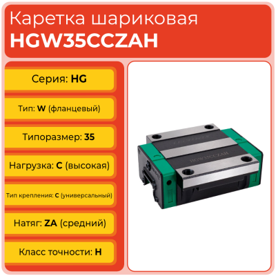 Линейная каретка HGW35CCZAH шариковая высокой нагрузки TECHNIX Линейная каретка HGW35CCZAH шариковая высокой нагрузки TECHNIX