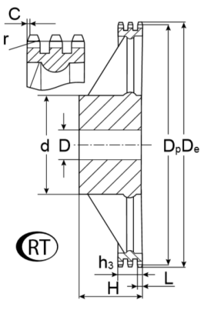 Звездочка со ступицей (чугун) под расточку для цепи: 10B-3, Z=76, 5/8" x 3/8" RT10076 TECHNIX