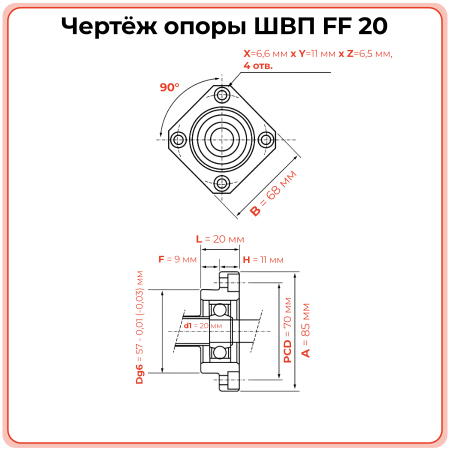 Опора ШВП FF20 (диаметр 20 мм) фланцевая C7 TECHNIX