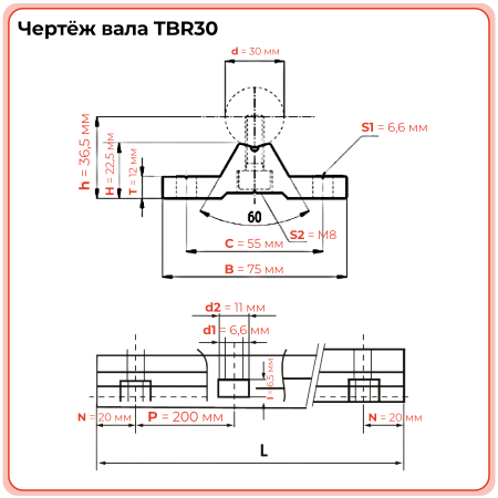 Вал прецизионный с опорой TBR30  TECHNIX