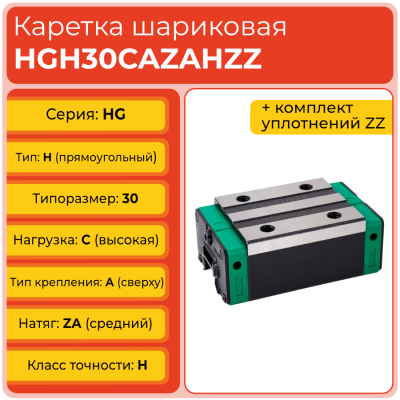 Линейная каретка HGH30CAZAHZZ (HCH30CAZAHZZ) шариковая высокой нагрузки TECHNIX Линейная каретка HGH30CAZAHZZ (HCH30CAZAHZZ) шариковая высокой нагрузки TECHNIX