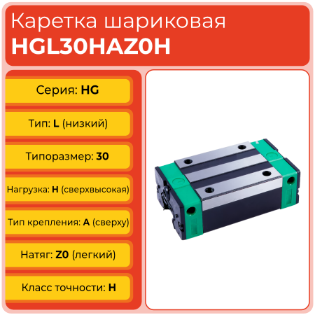 Линейная каретка HGL30HAZ0H шариковая высокой нагрузки TECHNIX