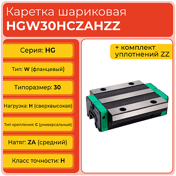 Линейная каретка HGW30HCZAHZZ (HCW30HCZAHZZ) шариковая высокой нагрузки TECHNIX Линейная каретка HGW30HCZAHZZ (HCW30HCZAHZZ) шариковая высокой нагрузки TECHNIX