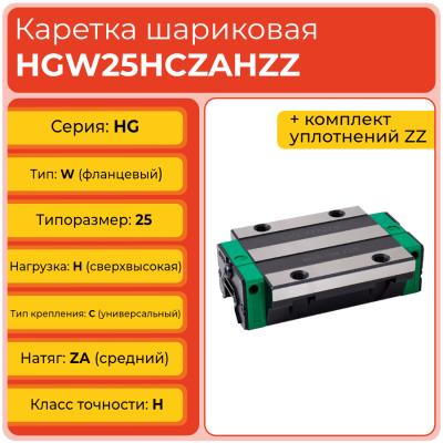 Линейная каретка HGW25HCZAHZZ (HCW25HCZAHZZ) шариковая высокой нагрузки TECHNIX Линейная каретка HGW25HCZAHZZ (HCW25HCZAHZZ) шариковая высокой нагрузки TECHNIX